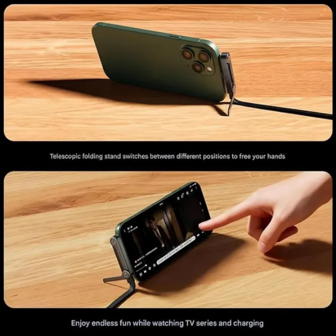 240W USB-C Fast Charging Cable with Foldable Phone Stand | 90° Elbow Braided Charger Cable for iPhone 15, Samsung, MacBook