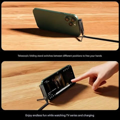 240W USB-C Fast Charging Cable with Foldable Phone Stand | 90° Elbow Braided Charger Cable for iPhone 15, Samsung, MacBook