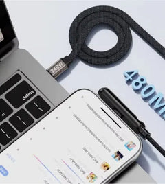 240W USB-C Fast Charging Cable with Foldable Phone Stand | 90° Elbow Braided Charger Cable for iPhone 15, Samsung, MacBook
